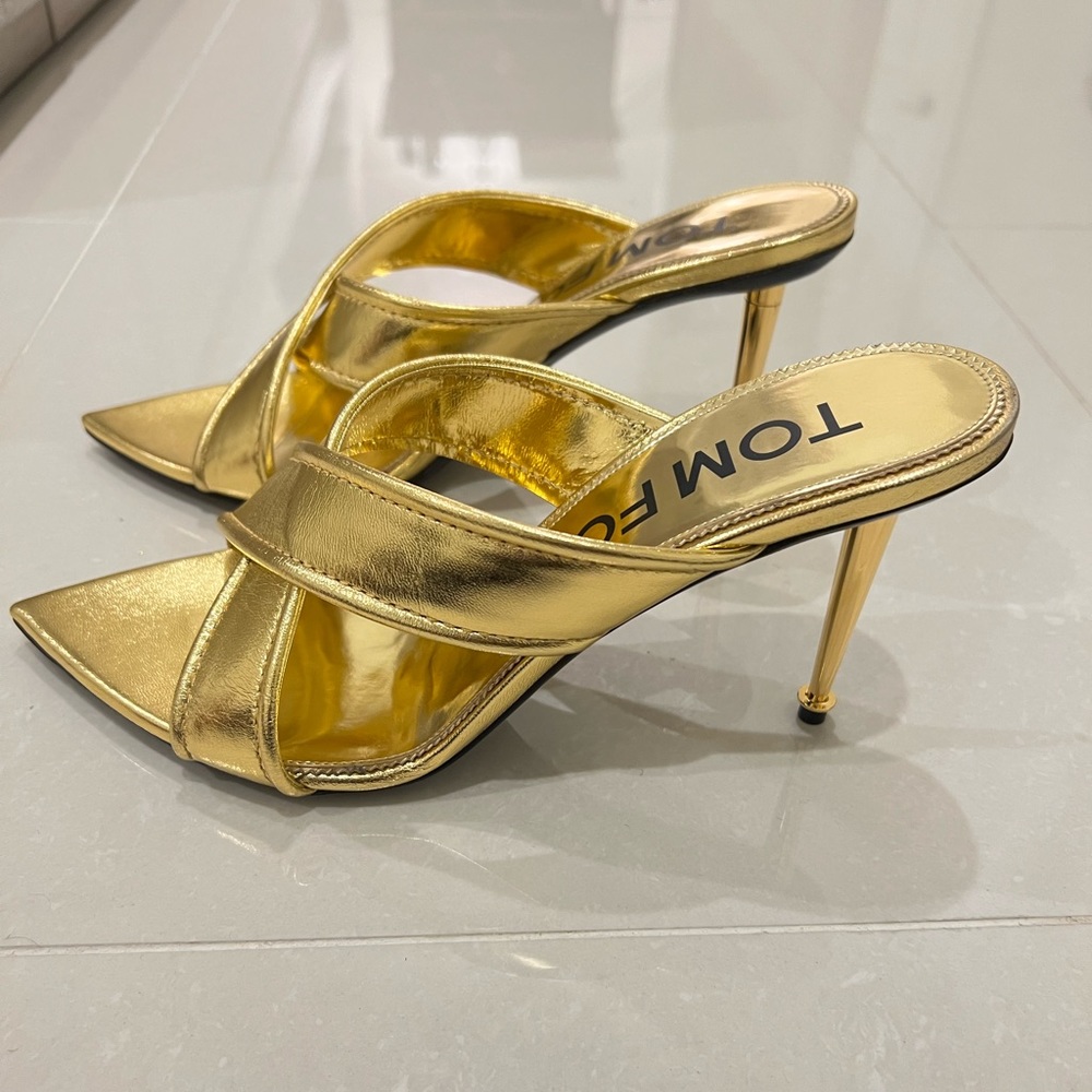 Tom Ford Gold Metallic Mule 85mm